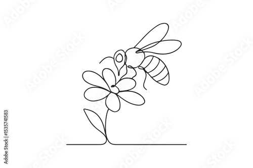 Bee on Flower continuous one line drawing minimalism design
