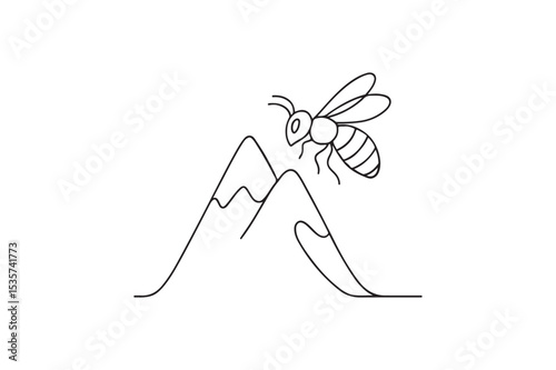 Bee on Mountain continuous one line drawing minimalism design