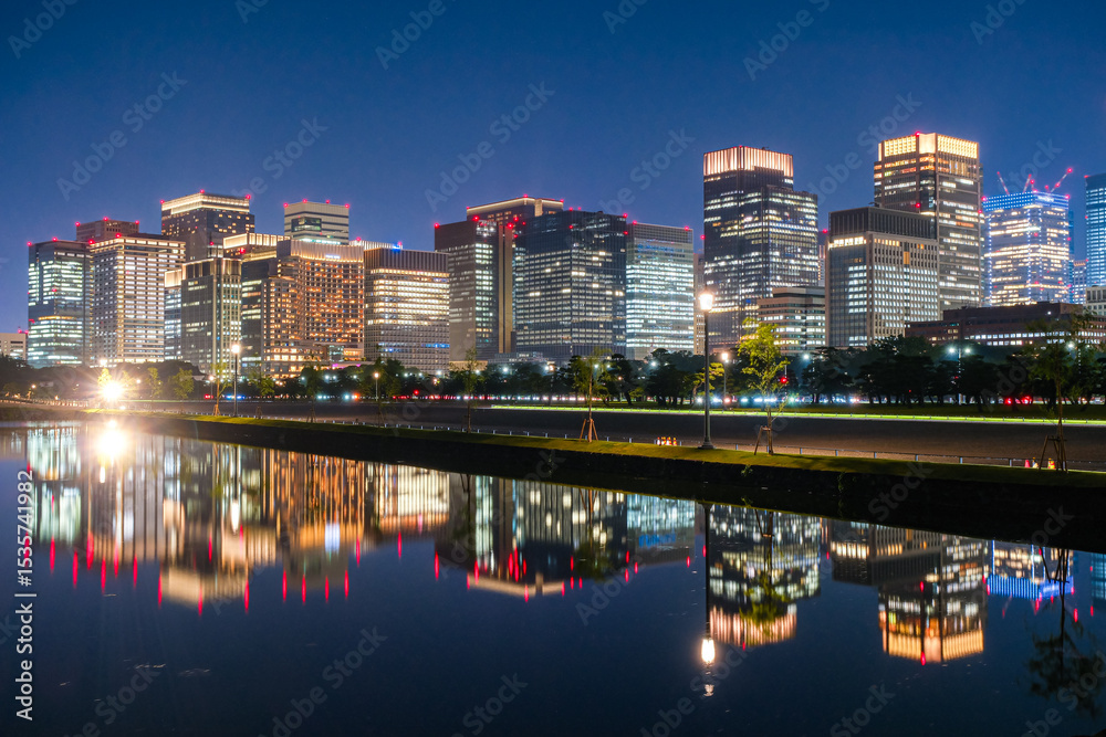 Obraz premium 東京都 夜の丸の内、高層ビル群
