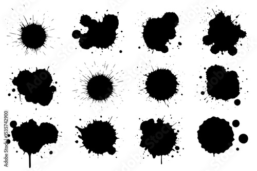 set of black ink blots, splashes, splatter, stains, paint, vector, graphic, illustration, drip, logo, liquid