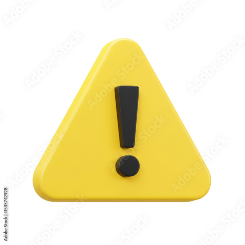 A 3D yellow triangular warning sign with a black exclamation mark, isolated on white background, symbolizing caution or alert.


