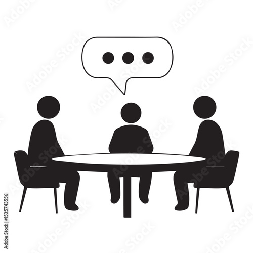 Three people sitting at a round table discussing ideas