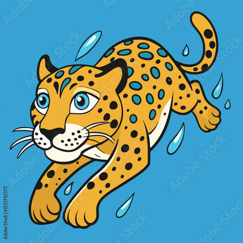 Jaguar swims smooth water drops splash powerful cat aquatic ability