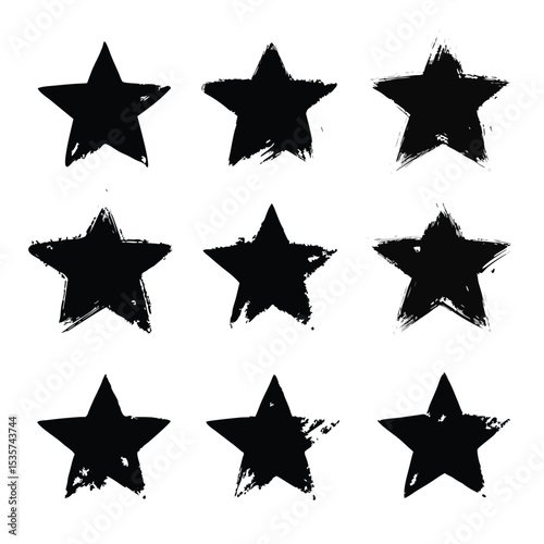 Nine black grunge stars are arranged in a grid on a white canvas