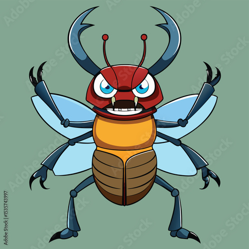 Stag beetle shows big open mandibles insect strong horned forest creature