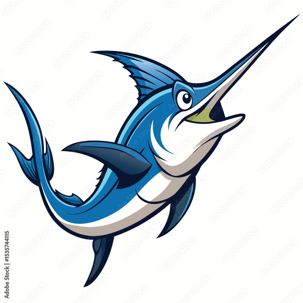 Fototapeta premium Swordfish swims fast sharp bill pointed forward powerful ocean predator