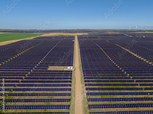 Aerial view of a solar power plant near travers Alberta. This facility is the largest in Canada and one of the largest in the world