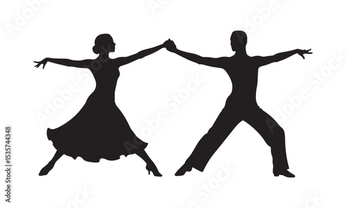 Couple dancing together silhouette. Silhouette of couple dancing together gracefully in rhythm and harmony. Dancing couple silhouette.