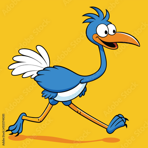 A proud ostrich, running at full speed, long legs striding, symbolizing incredible speed and wild freedom in the African plains.