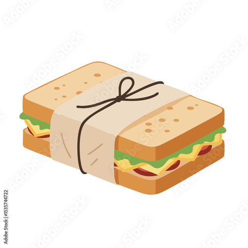 Wrapped Sandwich with String, Flat Picnic Icon