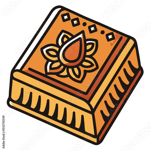 A single, intricately carved wooden block print stamp, used for textiles, showcasing traditional patterns and artistic precision.