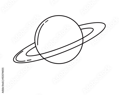 Vector Black Outline Icon - Saturn Planet