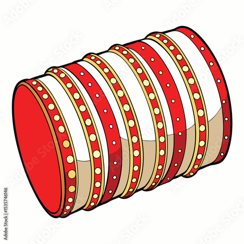 A single, ornate bridal bangles set, a Chura, in red and white, symbolizing traditional Indian wedding ceremonies and vibrant cultural joy.