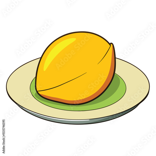 A single, perfectly peeled, bright yellow mango cheek, juicy and sweet, symbolizing tropical indulgence and delicious summer fruit.