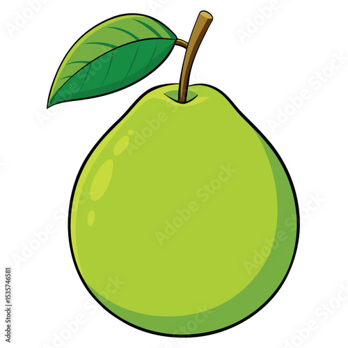 A single, perfectly ripe guava, whole, with a slight stem, symbolizing tropical sweetness and healthy, vibrant natural fruit.