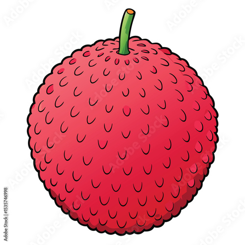 A single, perfectly round litchi fruit, with its textured red skin, symbolizing tropical sweetness and refreshing natural delight.