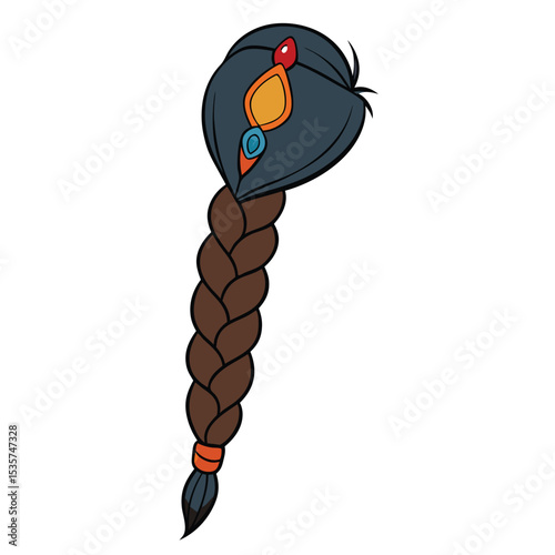 A single, perfectly tied braid of dark Indian hair, long and sleek, symbolizing traditional beauty and cultural elegance.