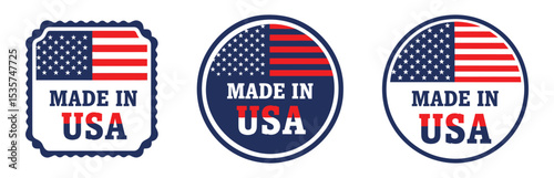 Various American flag design labels indicating made in USA merchandise