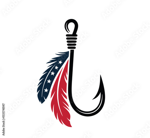 Patriotic Fishing Hook with American Flag Feathers A Bold Design