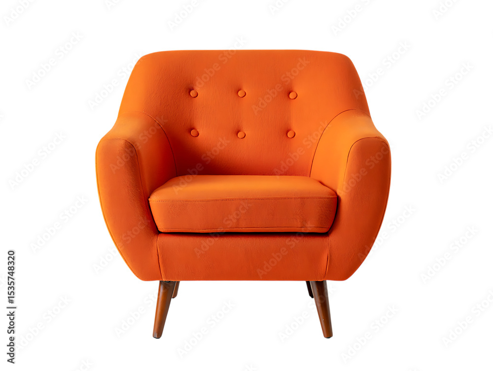 Mid-Century Modern Orange Armchair Classic Design, Vibrant Color, Comfortable Seating