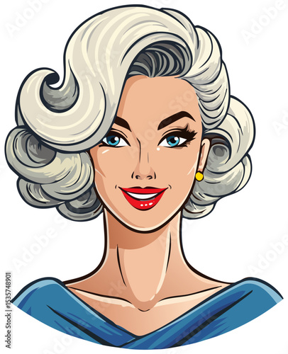 1950's style glamorous lady portrait, isolated 