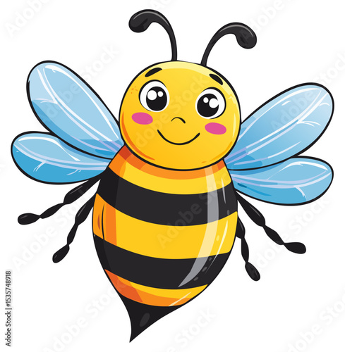 Cute cartoon bumble bee, isolated 