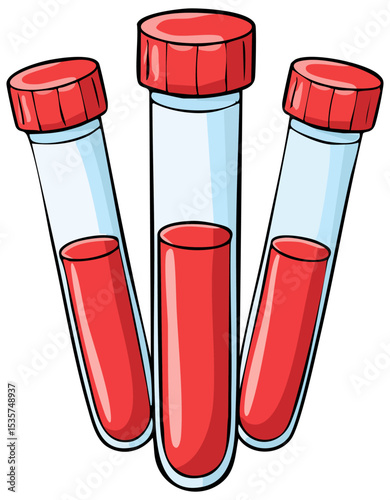 Test tubes with red liquid illustration, isolated 