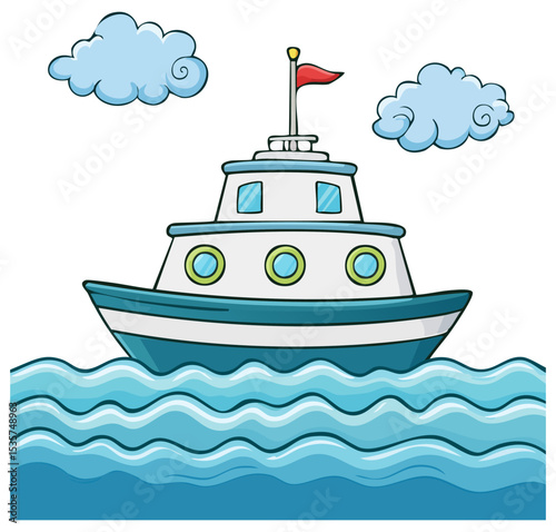 Cartoon ship in the sea clipart illustration, isolated 