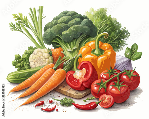 A variety of fresh vegetables white background