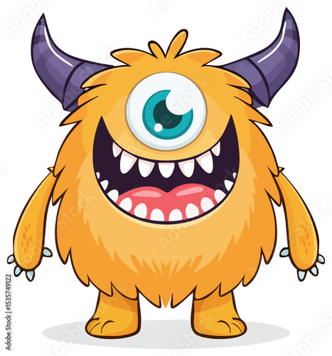 Funny cartoon monster with one eye and horns, isolated 