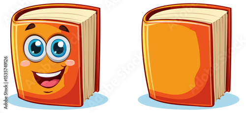 Cartoon books set with happy face and without, isolated