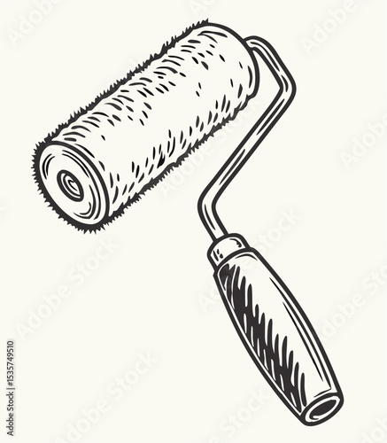 Hand-drawn Paint Roller Illustration, Vintage Style
