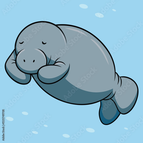 A sleepy manatee, floating peacefully in invisible water, a gentle giant of the sea, symbolizing tranquility and marine life.