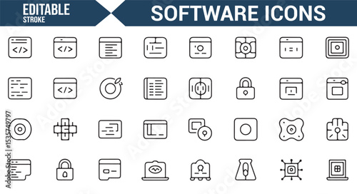 Software development and cloud storage vector icons in editable style.