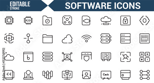 Digital security and cloud icons for online services, editable vector format.