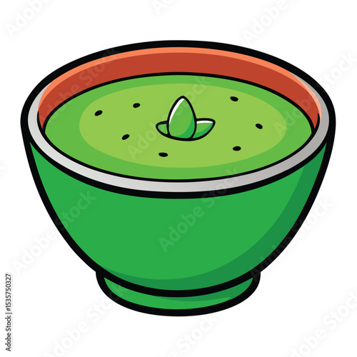 A small bowl of vibrant green mint chutney, smooth and refreshing, a zesty accompaniment to Indian meals, adding fresh flavor.
