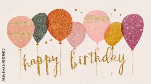 Festive birthday balloons in pastel colors.