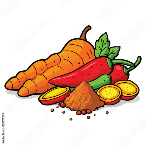A small pile of vibrant, whole Indian spices like cinnamon and star anise, showcasing rich colors and aromatic flavors for cooking.