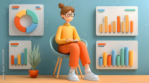 Woman Analyzing Data Charts and Graphs in a Room