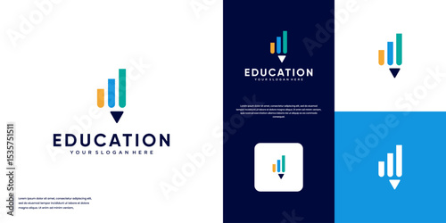pen logo with negative space style book arrangement, education science, vector design element.