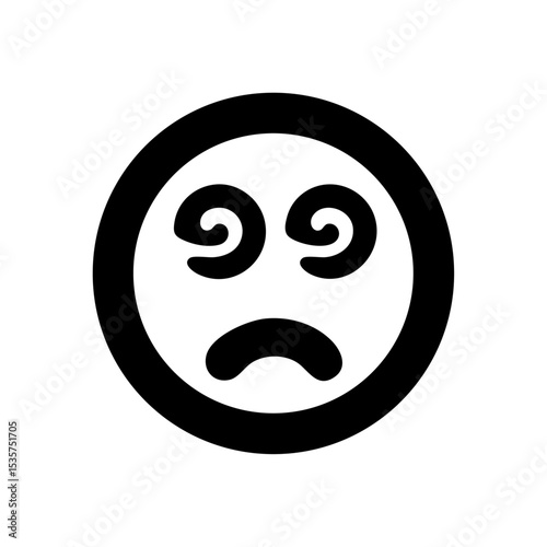 Minimalist icon of a confused or dizzy face with swirly eyes and frown, ideal for emotion-based themes.

