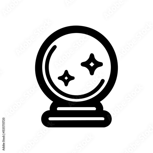 Minimalist vector of a crystal ball on stand with sparkles, symbolizing fortune telling and mystery.

