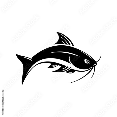 Bold vector illustration of a pangasius fish with flowing fins and prominent barbels.

