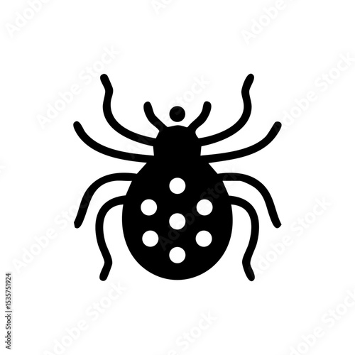 Minimalist black icon of a tick or mite with spotted body, perfect for pest control or biology themes.

