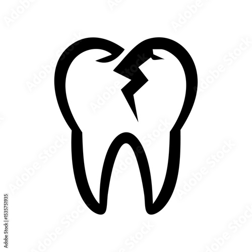 Minimalist icon of a cracked tooth, representing dental trauma, injury, or tooth fracture.

