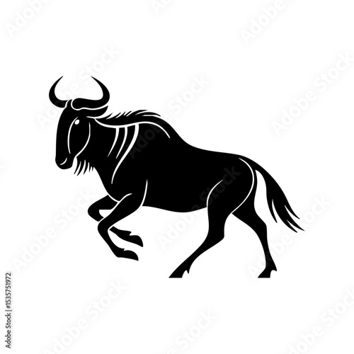 Vector silhouette of a wildebeest in motion, captured in a running stance.

