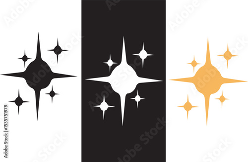 Sparkles icon set in flat style. stars, bursts, twinkling stars simple black style symbol sign for apps and website. 