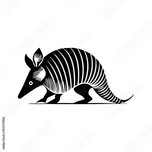 Silhouette logo of a rolled armadillo showcasing defense mechanism or resilience.

