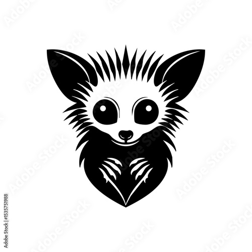 Vector logo of an aye-aye lemur with distinctive eyes and elongated fingers. Minimalist design of a rare nocturnal primate, ideal for conservation themes.



