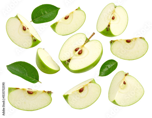 Grüne Apfel Stücke isoliert auf weißen Hintergrund apple and pear